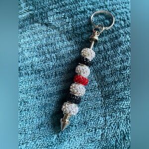 Beaded Keychain with Red and Black Accents
